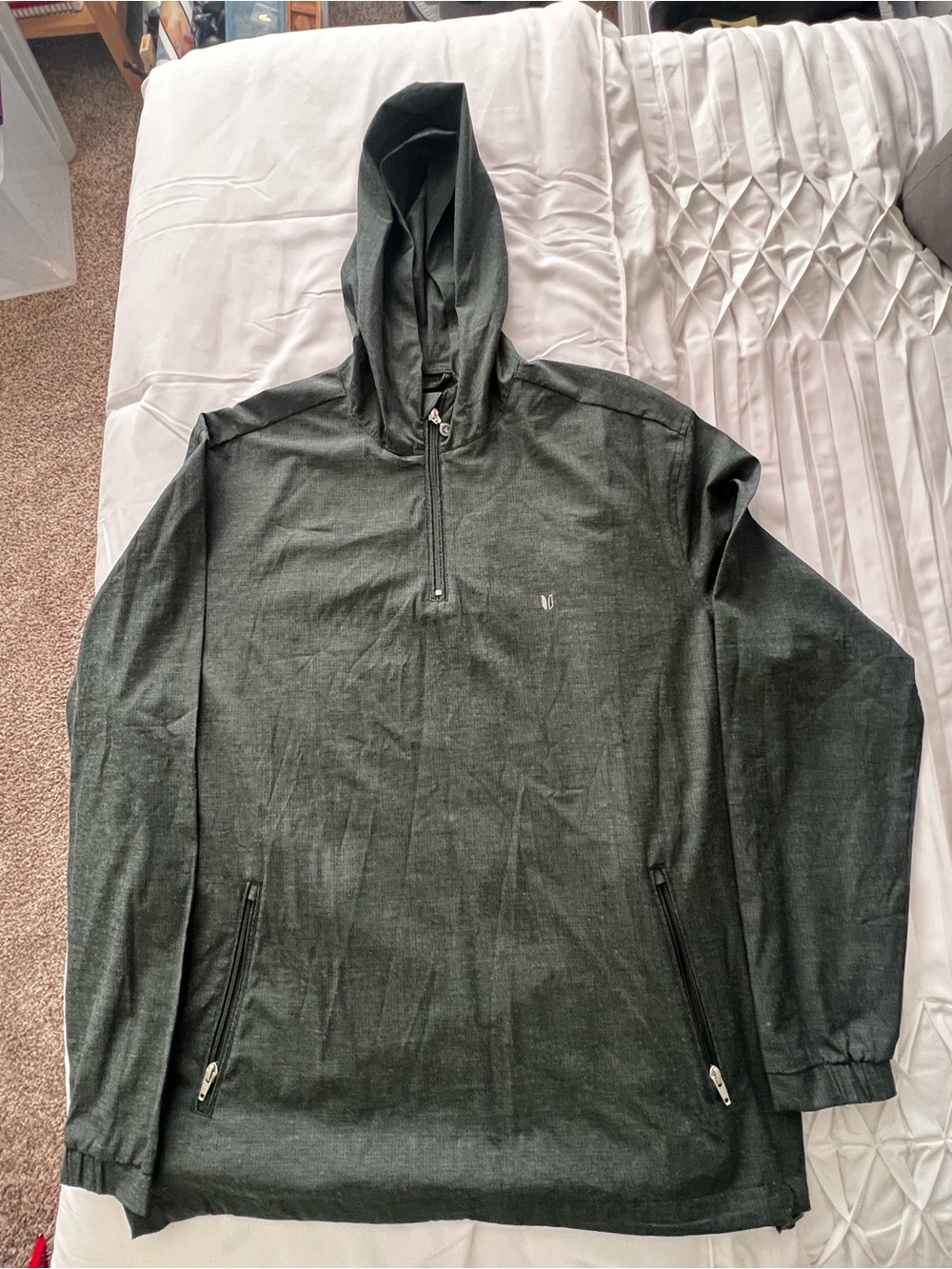 Linksoul Men's Half-Zip perforated Hooded Pullover Sweatshirt - Dark Green